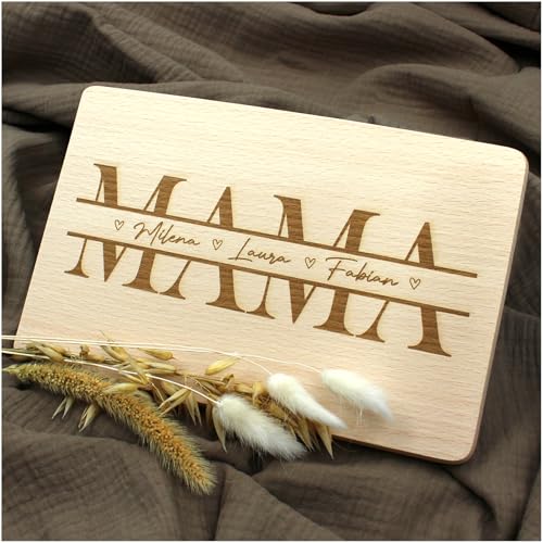VmG-Store Individuelles Frühstücksbrettchen 23,5x15cm Schneidebrett mit Gravur personalisiert als Geschenk zum Geburtstag Brotzeitbrett mit Spruch bedruckt (01 Mama, Mit Wunschname) von VmG-Store