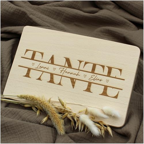 VmG-Store Individuelles Frühstücksbrettchen 23,5x15cm Schneidebrett mit Gravur personalisiert als Geschenk zum Geburtstag Brotzeitbrett mit Spruch bedruckt (05 Tante, Mit Wunschname) von VmG-Store
