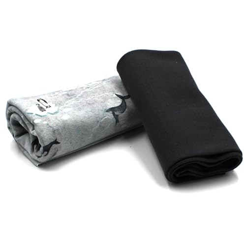 VmG-Store Stoffpaket 0,5m Jersey + 0,5m Bündchenstoff zum Nähen von Kinderkleidung Kinderstoff Jerseystoff (Meerestiere + Anthrazit Set19) von VmG-Store