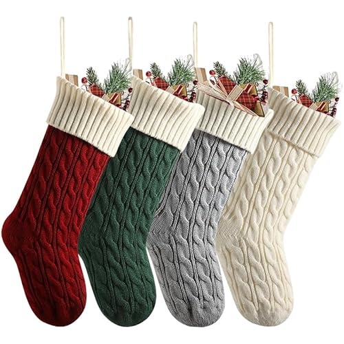 Vmhkjo Personalisierte Weihnachtsstrumpf mit Namen 46cm große gestrickte Nikolausstrumpf hängende Familie Weihnachtsstrümpfe für Kinder Weihnachtsdeko Party,Achterzopfmuster,3 PCS von Vmhkjo