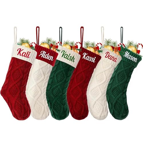 Vmhkjo Personalisierte Weihnachtsstrumpf mit Namen 46cm große gestrickte Nikolausstrumpf hängende Familie Weihnachtsstrümpfe für Kinder Weihnachtsdeko Party,Diamantmuster,3PCS von Vmhkjo