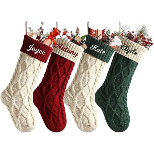Vmhkjo Personalisierte Weihnachtsstrumpf mit Namen 46cm große gestrickte Nikolausstrumpf hängende Familie Weihnachtsstrümpfe für Kinder Weihnachtsdeko Party,Doppelrautenmuster,1 PC von Vmhkjo