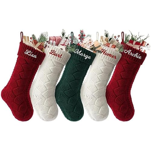 Vmhkjo Personalisierte Weihnachtsstrumpf mit Namen 46cm große gestrickte Nikolausstrumpf hängende Familie Weihnachtsstrümpfe für Kinder Weihnachtsdeko Party,Flechtmuster,1 PC von Vmhkjo