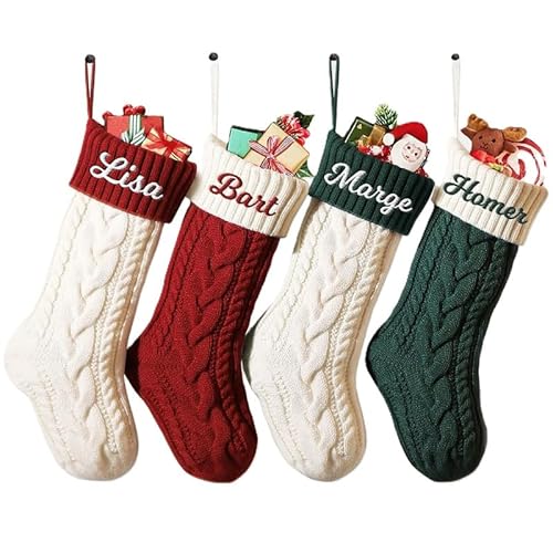 Vmhkjo Personalisierte Weihnachtsstrumpf mit Namen 46cm große gestrickte Nikolausstrumpf hängende Familie Weihnachtsstrümpfe für Kinder Weihnachtsdeko Party,Zopfmuster,1 PC von Vmhkjo