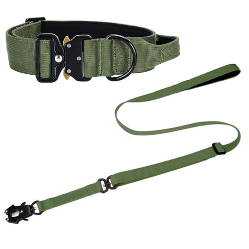 Vmokki Hundehalsband und Hundeleine Set mit Metallschnalle Griff Verstellbar Weich Gepolstert Nylon für Welpen Mittlere Große Hunde (Armee-Grün, XL) von Vmokki