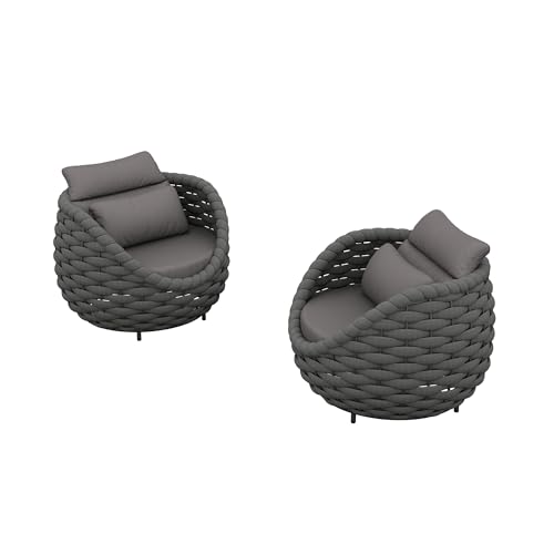 Vmopu 2er-Set Gartengarnitur, Allwetter-Sitzgruppe aus Aluminiumrahmen und Textilene-Seil, Gartenmöbel für Indoor- und Outdoor-Nutzung (Dunkelgrau) von Vmopu