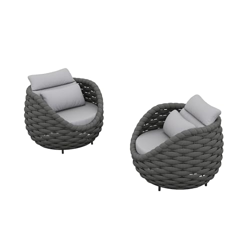 Vmopu 2er-Set Gartengarnitur, Allwetter-Sitzgruppe aus Aluminiumrahmen und Textilene-Seil, Gartenmöbel für Indoor- und Outdoor-Nutzung (Dunkelgrau Mix) von Vmopu