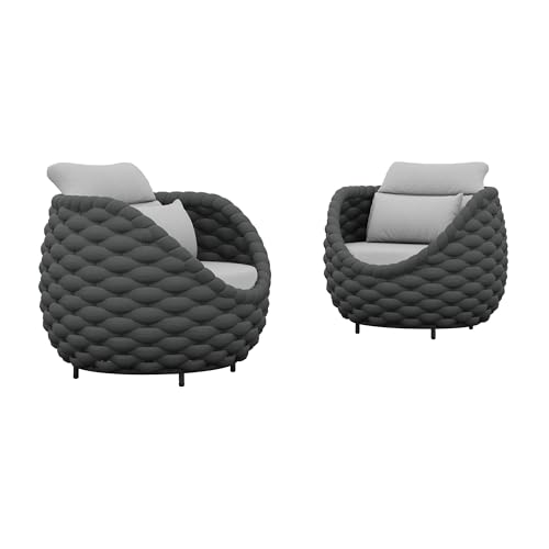 Vmopu 2er-Set Gartensofagarnitur, Balkonmöbel aus Polyester-Rattan mit Kissen, Sitzgruppe für Garten, Terrasse & Poolbereich, Dunkelgrau von Vmopu