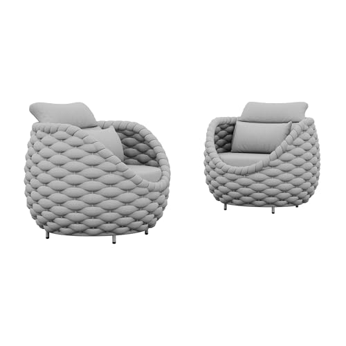 Vmopu 2er-Set Gartensofagarnitur, Balkonmöbel aus Polyester-Rattan mit Kissen, Sitzgruppe für Garten, Terrasse & Poolbereich, Hellgrau von Vmopu