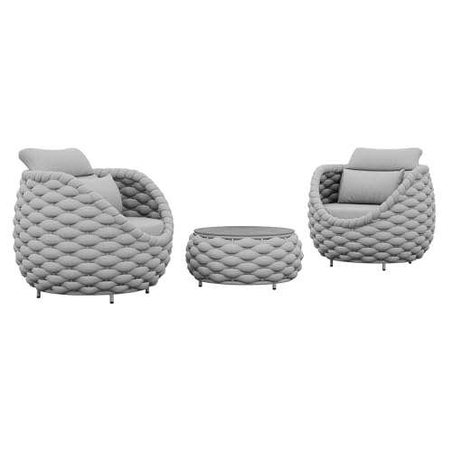Vmopu 3er Gartenmöbel Set, Einstückiges Aluminium Outdoor Sofa mit handgewebten Polyester Rattan, inklusive Polster, ohne Montage für Garten, Terrasse & Poolbereich, Hellgrau von Vmopu