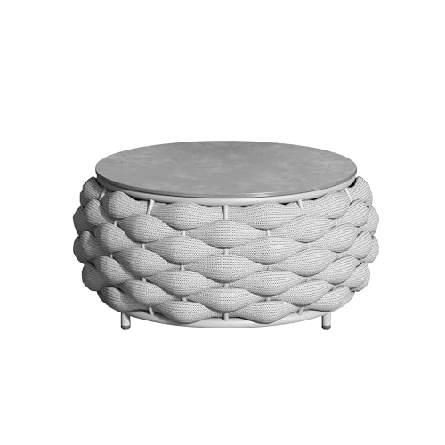 Vmopu Runder Couchtisch für Innen- & Außeneinsatz, Balkonmöbel aus Aluminium mit handgewebten Seilen, wetterfest für Garten, Terrasse & Poolbereich (Grau) von Vmopu