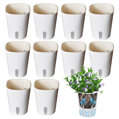 Vmxlso 10 Stück Selbstbewässerungstopf, Weiß Blumentopf mit Bewässerungssystem, Selbstbewässernd, Wasserspeicher mit Wasserstandsanzeiger für Innen Außen Φ7.5cm von Vmxlso