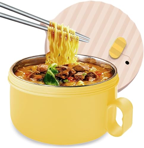 VniYors Ramen Schüssel Set, Rostfreier Stahl Ramen Bowl Schüssel, Japanische suppenschüssel,1200ML ramen schüssel mit deckel Traditionell Japanisches Geschirr (Weiß Gelb) von VniYors