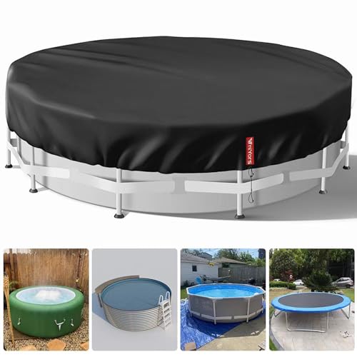 VniYors Poolabdeckung Rund 366, Pool Abdeckplane, Uv-Schutz Pool Abdeckplane mit Kordelzug und BodennäGeln für StabilitäT und Einfache Installation（3.7M Schwarz ） von VniYors