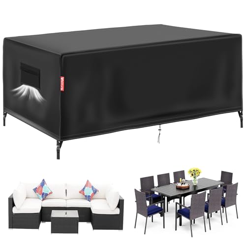VniYors Abdeckung GartenmöBel Winterfest, 600d Oxford GartenmöBel Abdeckung Wasserdicht, SchutzhüLle GartenmöBel Winterfest für Gartentische Terrassenmöbel（200×165×80CM Schwarz） von VniYors