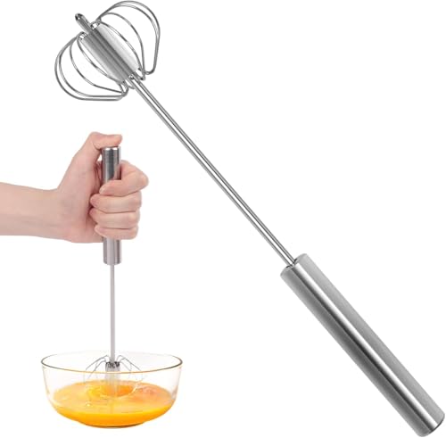 Halbautomatischer Schneebesen, Hand-Schneebesen Werkzeug, Edelstahl-Eierschlägel, Milchaufschäumer, rotierender Push-Mixer, Rührer zum Rühren, Schlagen, Rühren von Vnnigmn