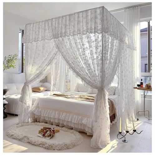 4 Ecken Post Princess Baldachin Bett Vorhänge Moskitonetz Bett Vorhänge Spielzelte Raumdekoration for Indoor Outdoor(White,150x200cm) von Vnook