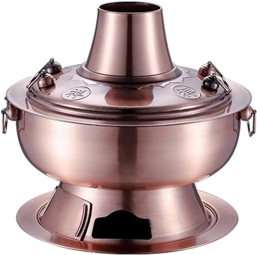 Chinesischer Herd, Traditioneller Shabu Shabu Hot Pot Pfanne Aus Edelstahl Kupfer Hot Pot Holzkohle Suppentopf Kochgeschirr Mit Kamin For Zuhause, Restaurant [Energieklasse A] ( Color : Pink , Size : von Vnook