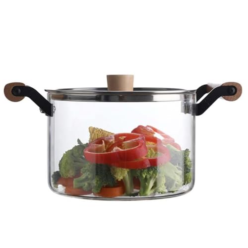 Glastöpfe for Kochen, erhitzbarer, durchsichtiger Suppentopf, Glastopf mit Deckel, herdplattensicherer Glaskochtopf mit Holzgriffen for Suppenmilch(3.5L) von Vnook