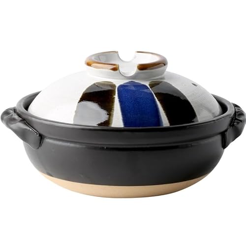 Vnook Bunter Japanischer Donabe-Keramik-Hot Pot, Hitzebeständiger Auflauf Mit Deckel, Kleiner Runder Steingut-Tontopf, Japanisches Küchenkochgeschirr, 2 L von Vnook