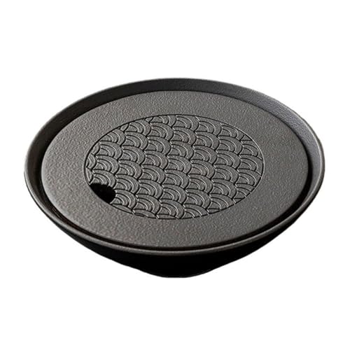 Vnook Japanisch Keramik Teetablett, Teeset Trockenes Einweichtablett, Tischabtropfschale, mit Wasserspeicher Design, Runde, für Büro, Teeliebhaber und Teestube-Dekoration(Black) von Vnook