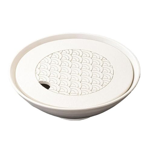 Vnook Japanisch Keramik Teetablett, Teeset Trockenes Einweichtablett, Tischabtropfschale, mit Wasserspeicher Design, Runde, für Büro, Teeliebhaber und Teestube-Dekoration(White) von Vnook