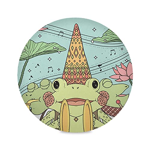 Cartoon Frosch Lotus Runde Tischsets für den Esstisch Platzsets Abwaschbar Hitzebeständig rutschfest Platzdeckchen für Küche Speisetisch von Vnurnrn