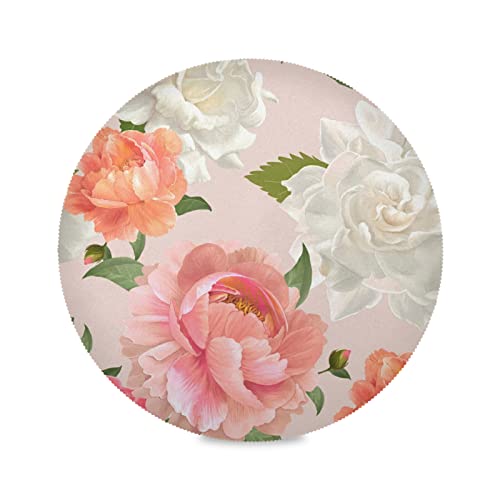 Kunst Rose Blume Blumen Platzsets Runde Tischsets Abwaschbar 1/4/6 Set， Hitzebeständig Platzdeckchen 39cm für Heim Speisetisch Küche von Vnurnrn