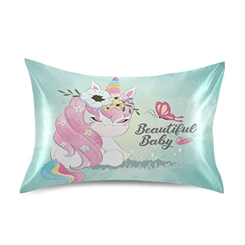 Süßes Babygeschenk Einhorn Pferd Kissenbezug Kissenbezüge Seide für Haar und Haut, Superweich Pillowcase Kopfkissenbezug 1 Stück Standard/Königin/König von Vnurnrn