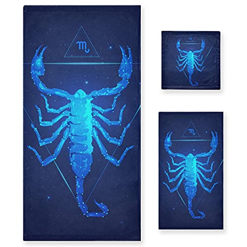 Vnurnrn Blue Space Scorpio Scorpion Handtuchset für Badezimmer(1 Badetuch & 1 Handtuch & 1 Waschlappen) Geruchsresistente Handtücher für Mädchen Kinder von Vnurnrn