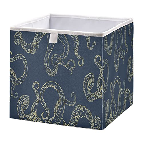 Vnurnrn Goldene Handgezeichnete Krake Kleidung Spielzeug Box Faltbare offene Aufbewahrungsboxen Organizer großer Kapazität mit Deckel für zu Hause von Vnurnrn