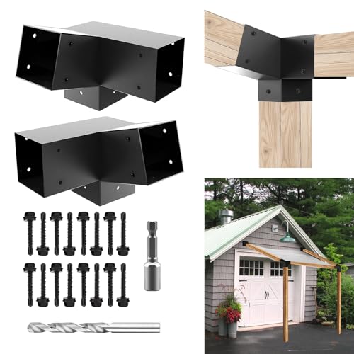 VoTwoofv 15-Grad-Pergola-Halterungs-Set, 4 x 4,3-Wege-Eckwinkel, Holzarbeiten, Pergola-Set für Holzbalken (tatsächlich: 8,9 x 8,9 cm), Outdoor-Pavillons, Terrassen-Pergolen, Blockhütten, 2 Stück von VoTwoofv