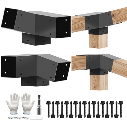 VoTwoofv 15 Grad & 75 Grad 3-Wege-Pergola-Halterungs-Set, 10,2 x 10,2 cm (tatsächlich: 8,9 x 8,9 cm), rechtwinklige Eck-Holzbearbeitungsklammern für Holzbalkenunterstützung für Gartenpavillons von VoTwoofv