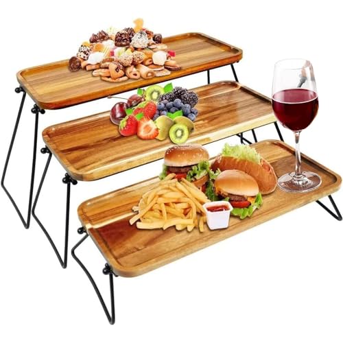 Dessertständer mit Hölzernes 3 Etagen, Cupcake-Ständer Tablett，Passend für Parteien, Picknick，Tragbarer Faltbarer Lebensmittel-Display-Ständer, (Typ A) von VoVoia