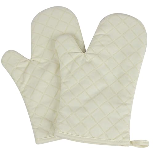 Premium Anti-Rutsch Ofenhandschuhe (1 Paar) bis zu 240 °C - Silikon Extrem Hitzebeständige Grillhandschuhe BBQ Handschuhe - Backofen Handschuhe, zum Kochen, Backen, Barbecue Isolation Pads (Beige) von Voarge