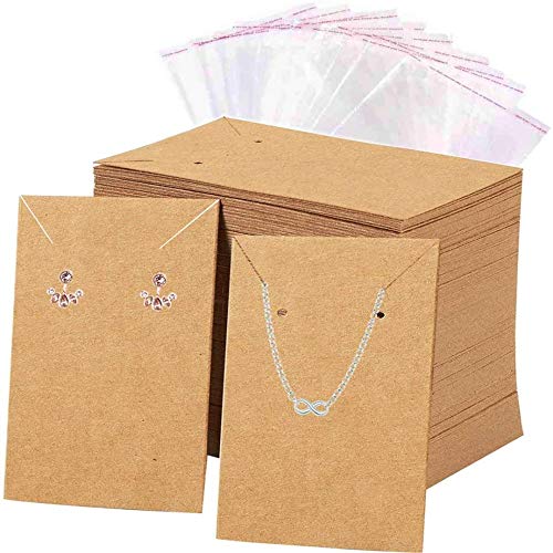 Voarge 100Pcs Schmuck-Display Karten mit 100 selbstklebenden Beuteln, Papierohrringen, Kraftpapier-Schmuck-Displaykarten zum Aufhängen von Shopkarten von Voarge