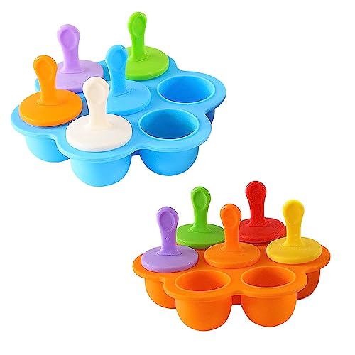 Voarge 2 Stück Eisformen Silikon,Mini Eisformen eis am Stiel Silikon, EIS am stiel Formen, Eisförmchen Popsicle Formen (Blau, Orange) von Voarge