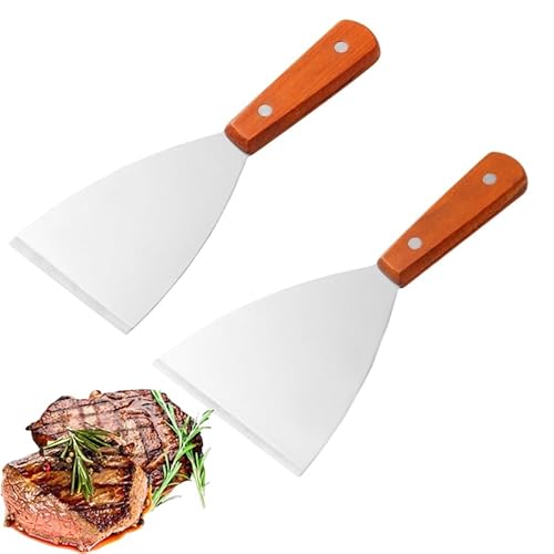 Voarge 2 Stück Spachtel Edelstahl, Plancha Spachtel Küchenspachtel Set, Pizzaspatel für BBQ/Küche/Kochen/Reinigen, Schräger Rand & Spülmaschinenfest von Voarge