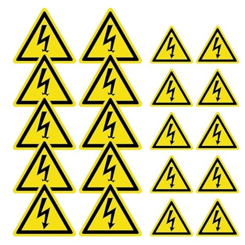 Voarge 20 Stück Gelb Strom Warnaufkleber Strom, Dreieck Schild Folie Selbstklebend Warnung vor Hochspannung, Mehrere Größen（10cm/5cm） von Voarge