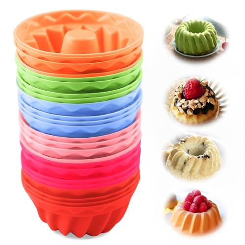 Voarge 24 Stück Mini Gugelhupfform Silikon, Wiederverwendbare Muffinförmchen Cupcake Klein, für Kuchen Dessert Schokolade Pudding Gelee (6 Farben) von Voarge