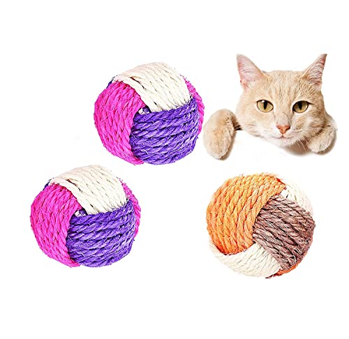 Voarge 3 Stück Katze Sisal Ball, Haustier Kratzball, Katzenspielzeug, Interaktiver Sisalball, Spielzeug Kätzchen Kugel Bälle, Katzenspielzeug Sisalball, Zufällige Farbe von Voarge