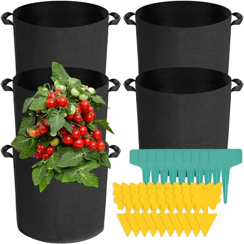 Voarge 5 Stück pflanzsack Kartoffeln, Pflanzsack mit Griffe aus Filzstoff Pflanze Grow Bag für Tomaten Erdbeeren Paprika Karotten Blumen (12 Liter - (D25 x H22,5)) von Voarge
