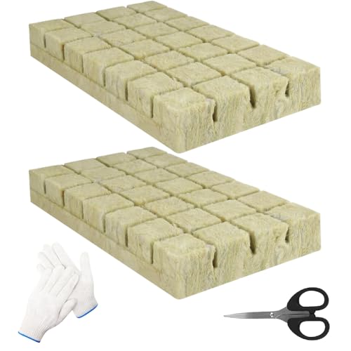 Voarge 56 Stück Steinwolle Anzucht, Rockwool Cube, Steinwolle Dämmung für Bodenlose Anzucht Setzlinge Stecklinge Klonpflanzen mit Schere Handschuhe, von Voarge