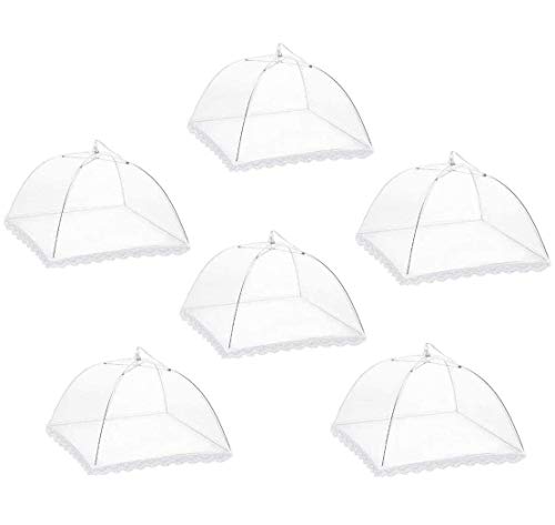 Voarge 6 Pcs Faltbare Abdeckhaube Lebensmittel Abdeckung Zelt, Fliegenschirm Lebensmittel Abdeckung, Perfekter Fliegen-Schutz für Essen, Obst, Picknick, BBQ, 36 * 36 * 25 cm (Weiß) von Voarge