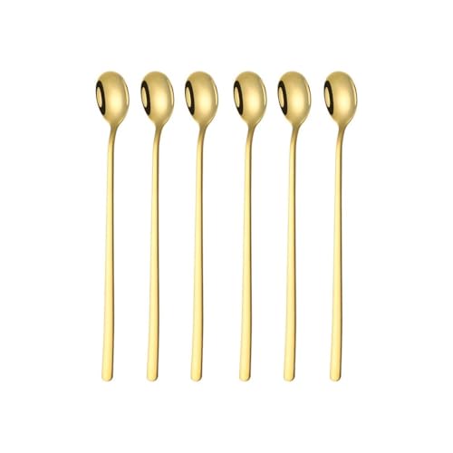 Voarge 6-teilig Löffel Set 23.5 cm langem Griff Eislöffel lang Rührlöffel aus Edelstahl Ideal für Eiskaffee Eistee Milchshake Eisbecher kühles Trinken (Gold) von Voarge