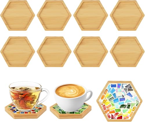 Voarge 8 Stück Bambus-Mosaik-Untersetzer, Bambus Untersetzer, Untersetzer für Pflanzen, Trinkbecher, Kerzen, Spa-Gebete, Wohnzimmer Deko, DIY-Mosaikbedarf von Voarge