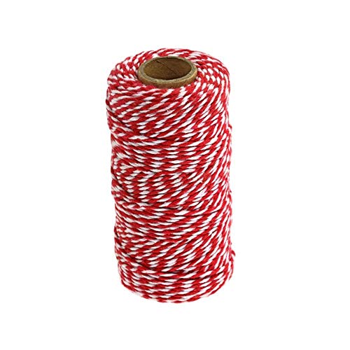 Voarge Baumwollschnur für den Garten, 100 m, Baumwollschnur für Geschenkverpackungen, bunte Baumwolle, Bakers Twine für Dekoration, Weihnachten, Kochen und Kochen (rot und weiß) von Voarge