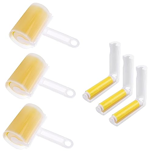 Voarge Fusselrolle Wiederverwendbarer, 6er Set Wiederverwendbare Fussel und Tierhaarrolle in 2 Größen (Abwaschbare Fusselrolle), Fussel entfernen Rollen Zubehör (Gelb) von Voarge