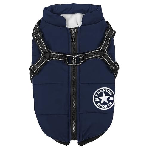 Voarge Hundejacke Winterweste Jacken, Hundemantel mit Geschirr für Kleine Hunde Hundemantel Wasserdicht Maschinen Waschbarer Reflektierender Streifen Design Haltbarer D-Ring (L,Blau) von Voarge