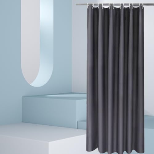 Voarge Zwei Größen Duschvorhang für Badezimmer, Weiß Schmal Kleine Antischimmel Wasserdicht Waschbar Textil Stoff Bad Vorhang Badewanne mit 8 Duschvorhangringe (Dunkelgrau, 120 * 200CM) von Voarge